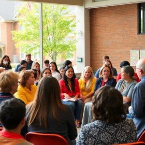 Community members discussing education in Asheville