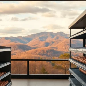 Empty grocery store shelves in Asheville depicting egg shortage.