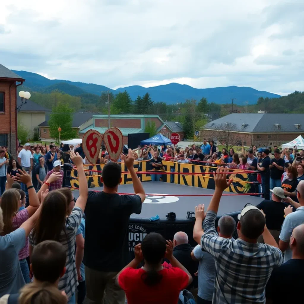 Community support event in Asheville with wrestling