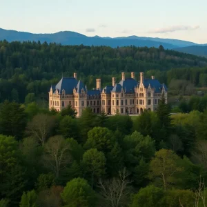 A panoramic view of Asheville's forests and Biltmore House