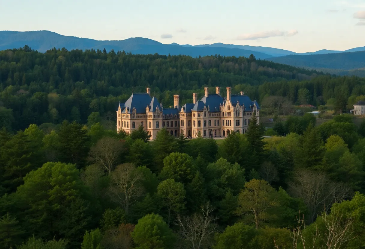 A panoramic view of Asheville's forests and Biltmore House