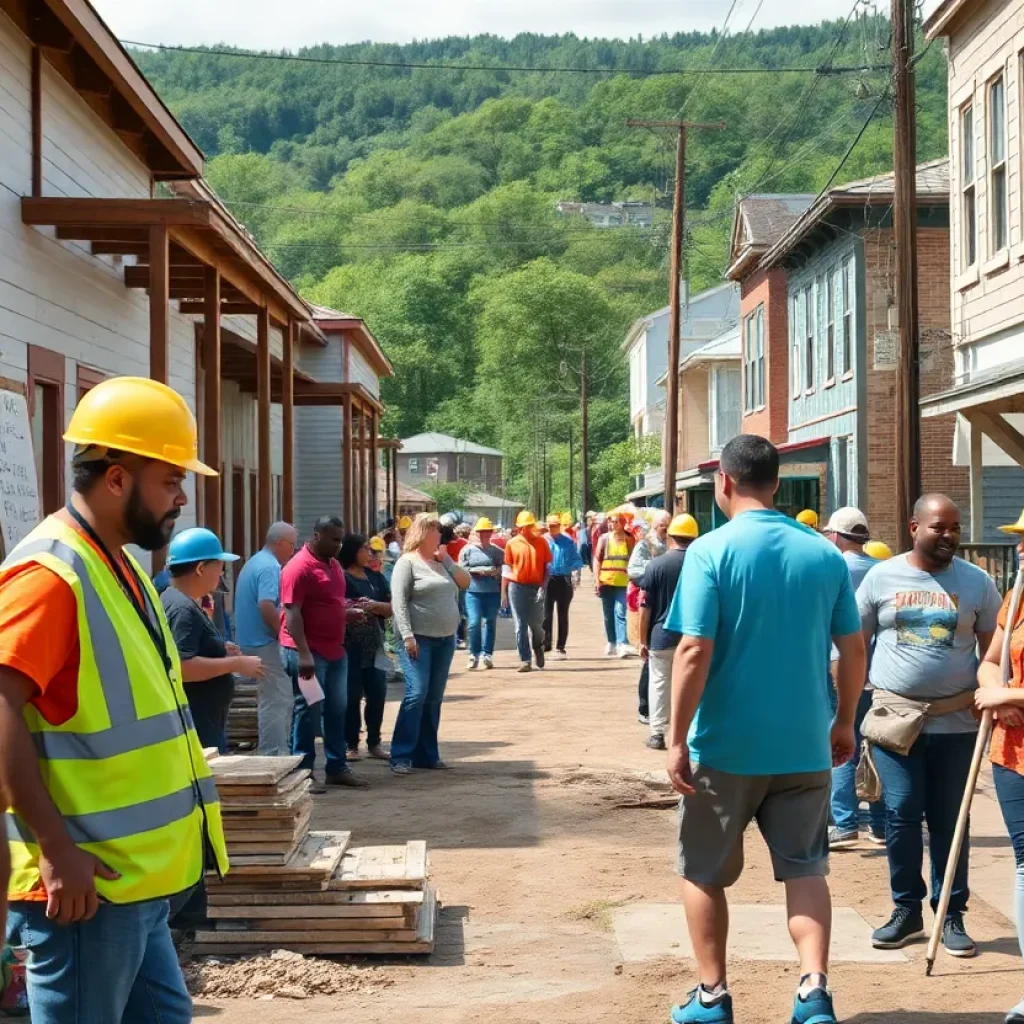 Volunteers and construction workers helping with the rebuilding process in Asheville after Hurricane Helene