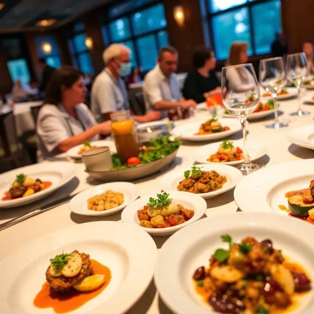 A beautifully arranged five-course meal at a fundraising event in Asheville.