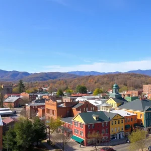 A beautiful landscape of Asheville, North Carolina, showcasing the city and mountains.