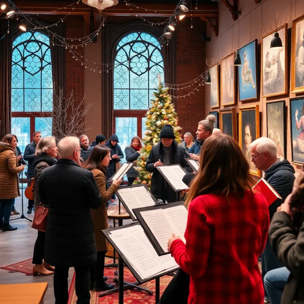 People participating in art workshops at the Black Mountain College Museum during winter.