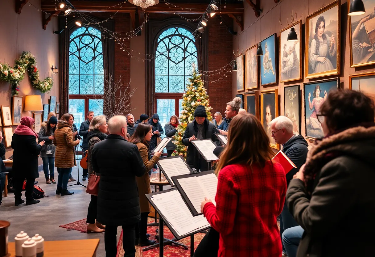 People participating in art workshops at the Black Mountain College Museum during winter.