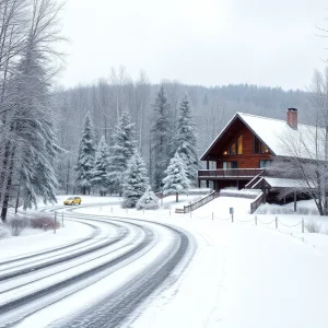 Snow-covered landscape in Asheville with winter preparations.