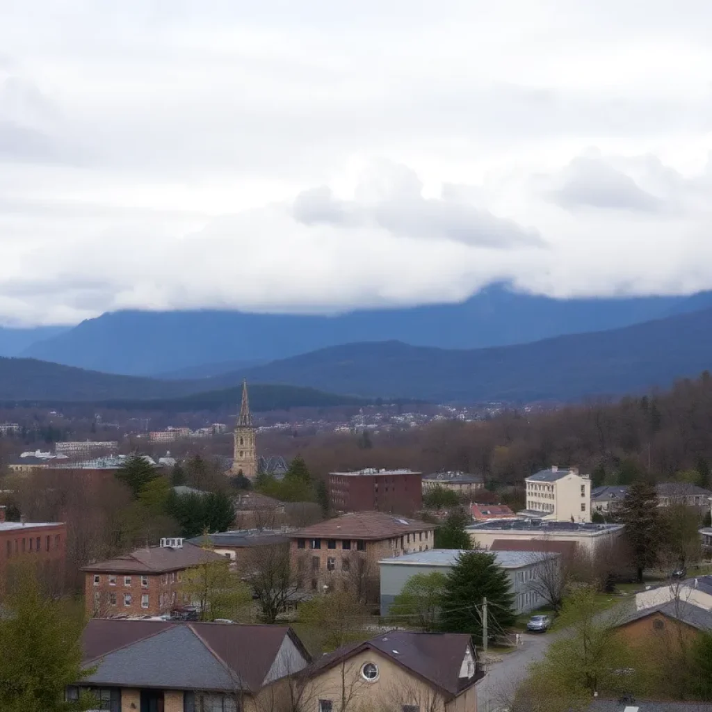 A view of Asheville, NC with damaged properties post Hurricane Helene