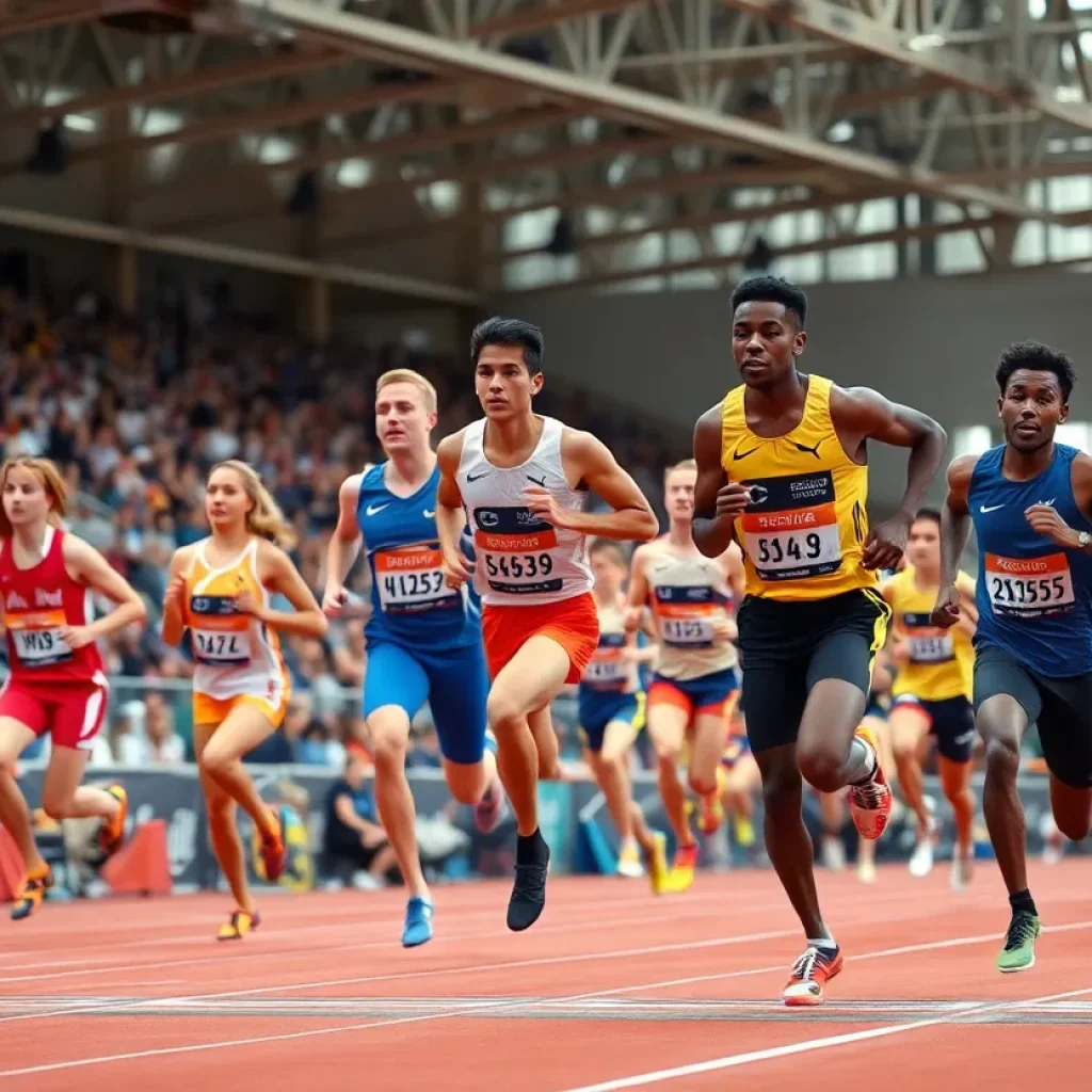 Athletes competing at the UNC Asheville track and field event.