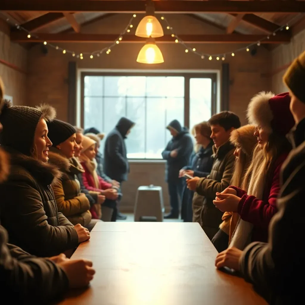 Volunteers assisting at a winter emergency shelter for the homeless