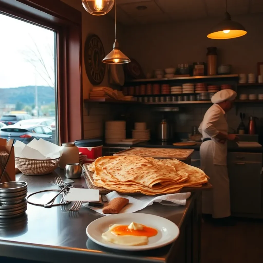 Interior of Crêperie Bouchon showing crêpes being made