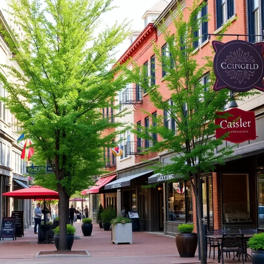 Vibrant downtown Asheville filled with local businesses and outdoor seating