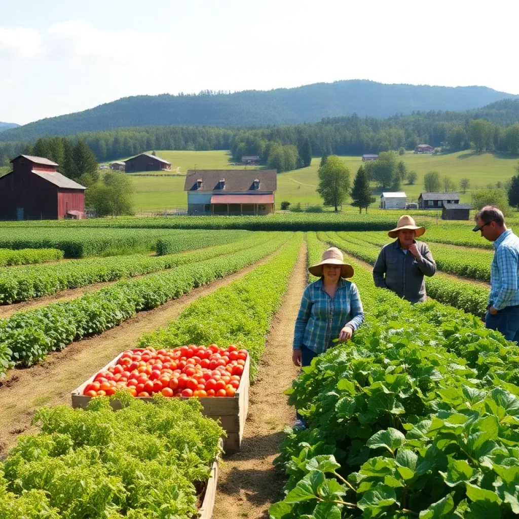 Family farmers working together in Western North Carolina fields.