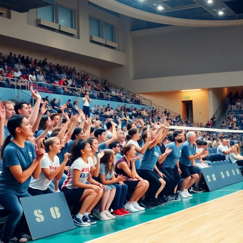 Fans cheering at a Gardner-Webb volleyball match