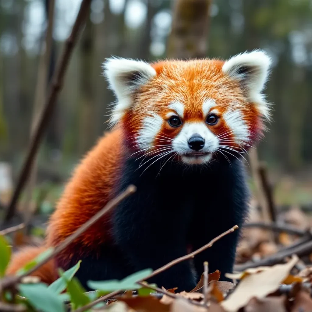 A playful red panda in its natural habitat