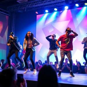 Dancers performing hip-hop dance on stage