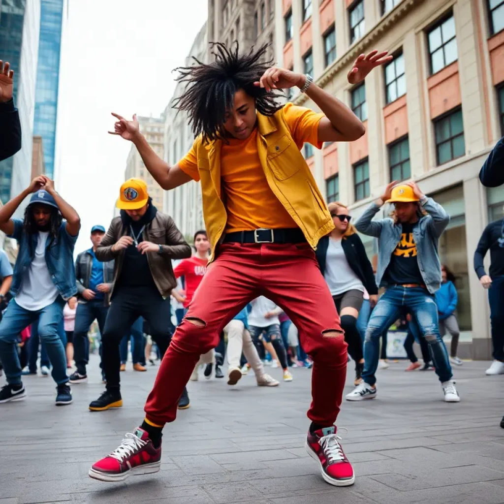 Performers showcasing vibrant hip-hop dance moves