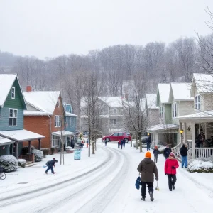 A scenic view of Asheville during a snowy day in January 2025.