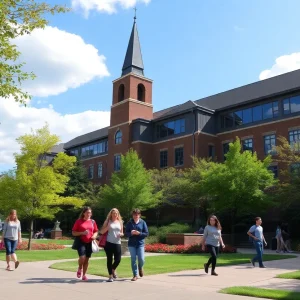 Students walking on UNC Asheville campus during recovery.