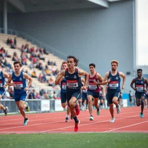 Athletes from UNC Asheville competing in the Gamecock Opener track and field event