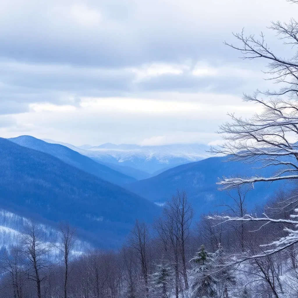 Snow-covered landscape in Western North Carolina during winter