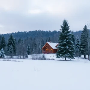 A snowy view of Western North Carolina during Winter Storm Cora