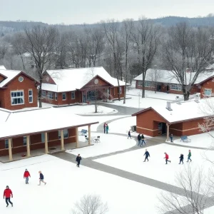 Snowy scene at a school in Western North Carolina