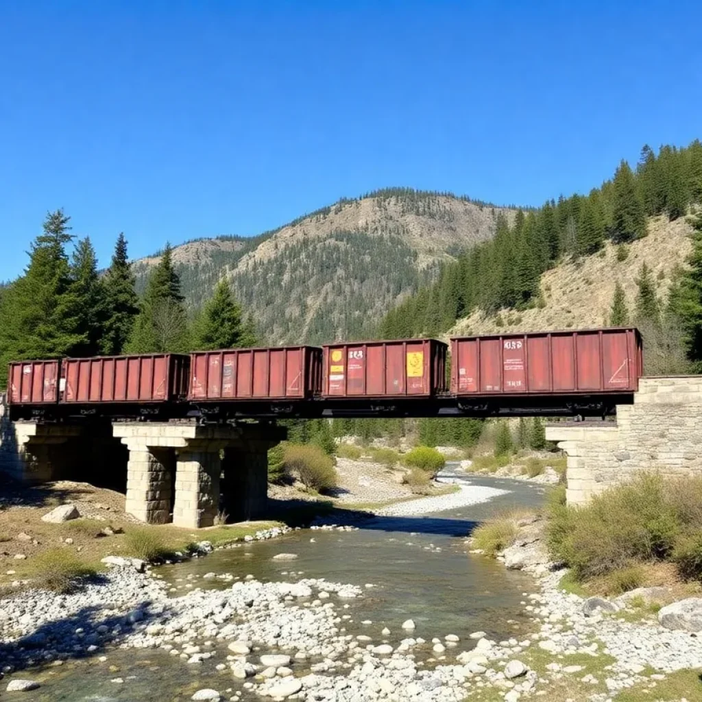 Newly constructed bridge in Asheville made from railroad flatcars