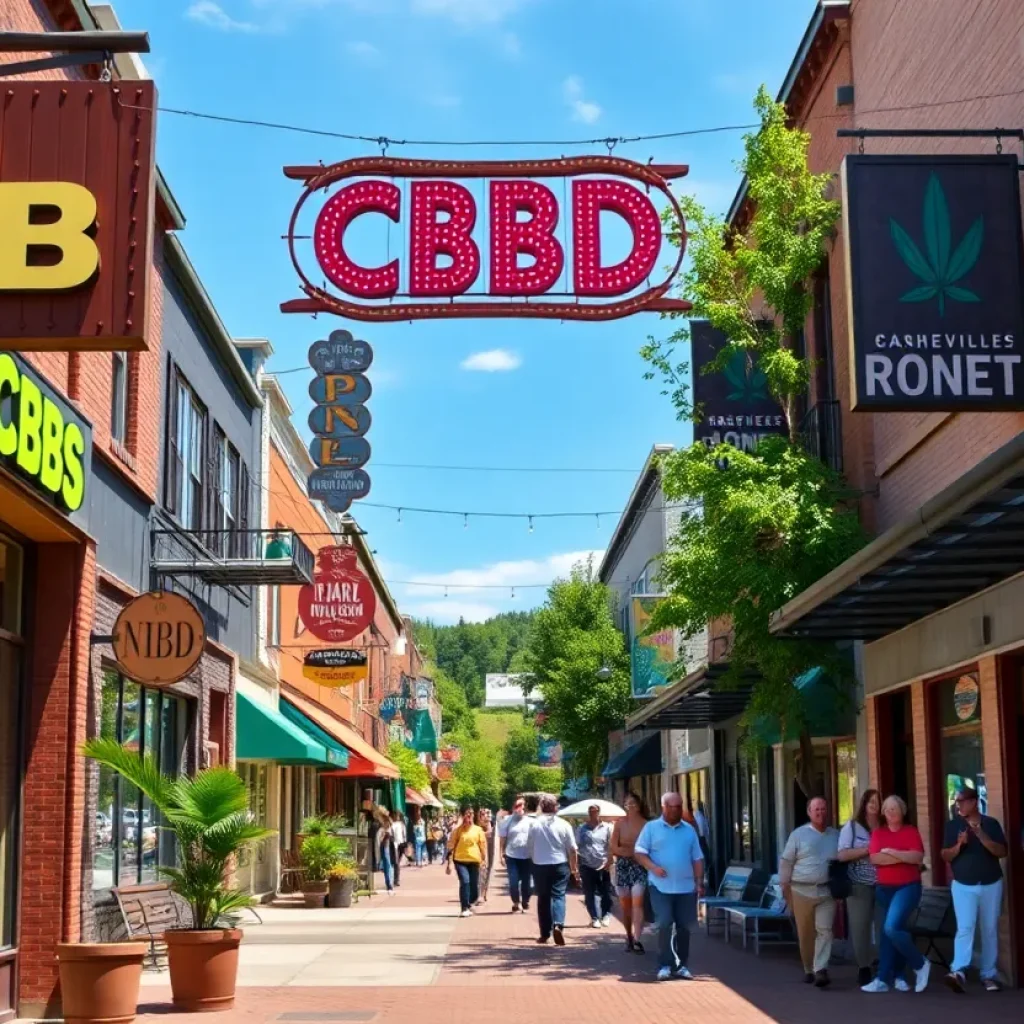 Colorful CBD shops in Asheville street