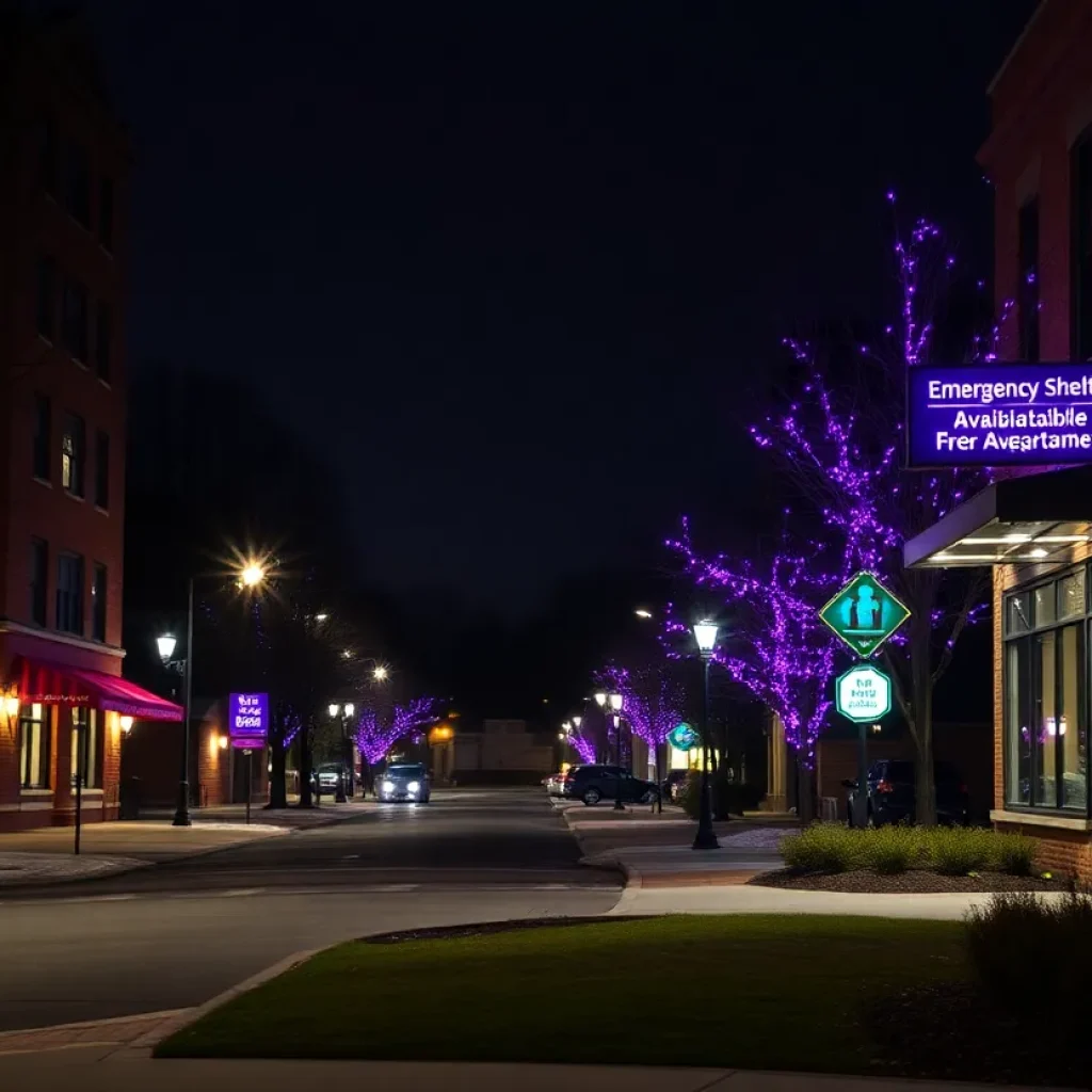 Purple lights shining in Asheville signaling emergency shelter availability