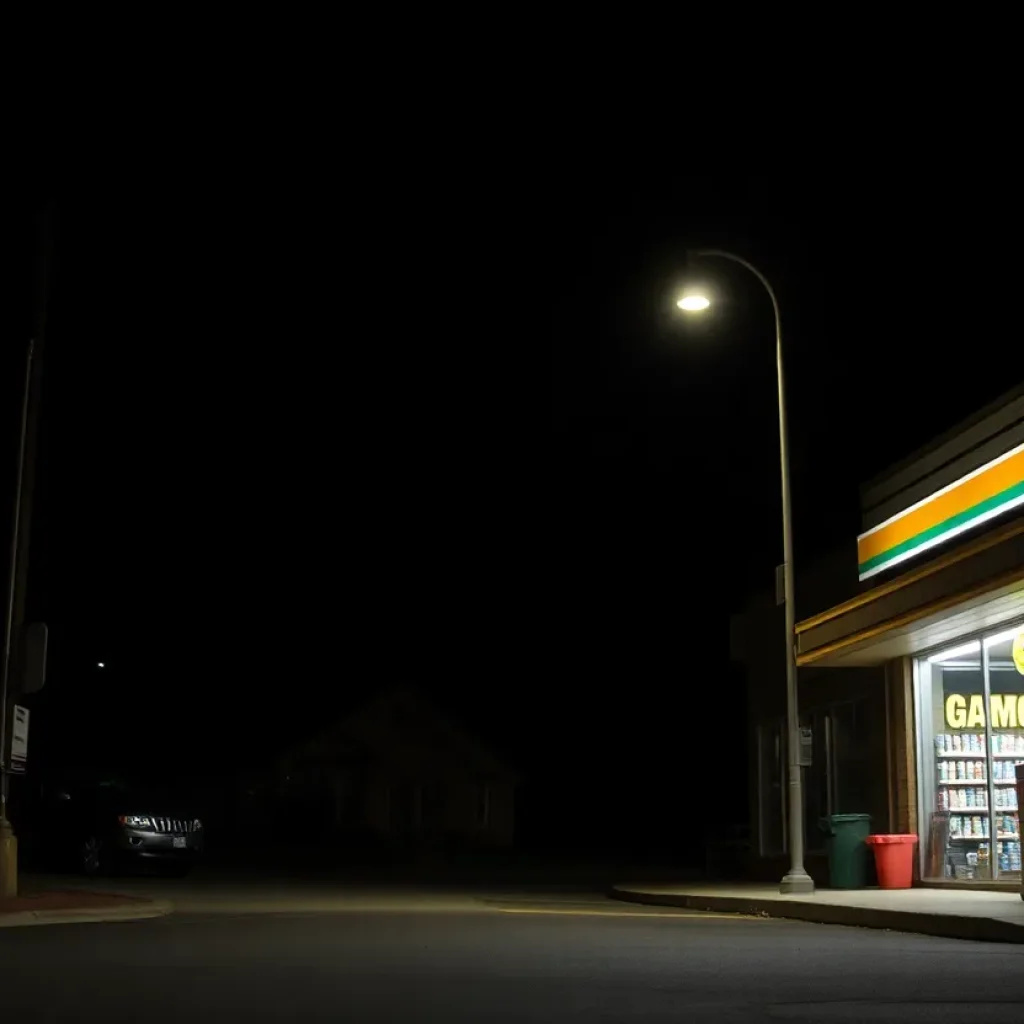 A convenience store in Asheville at night