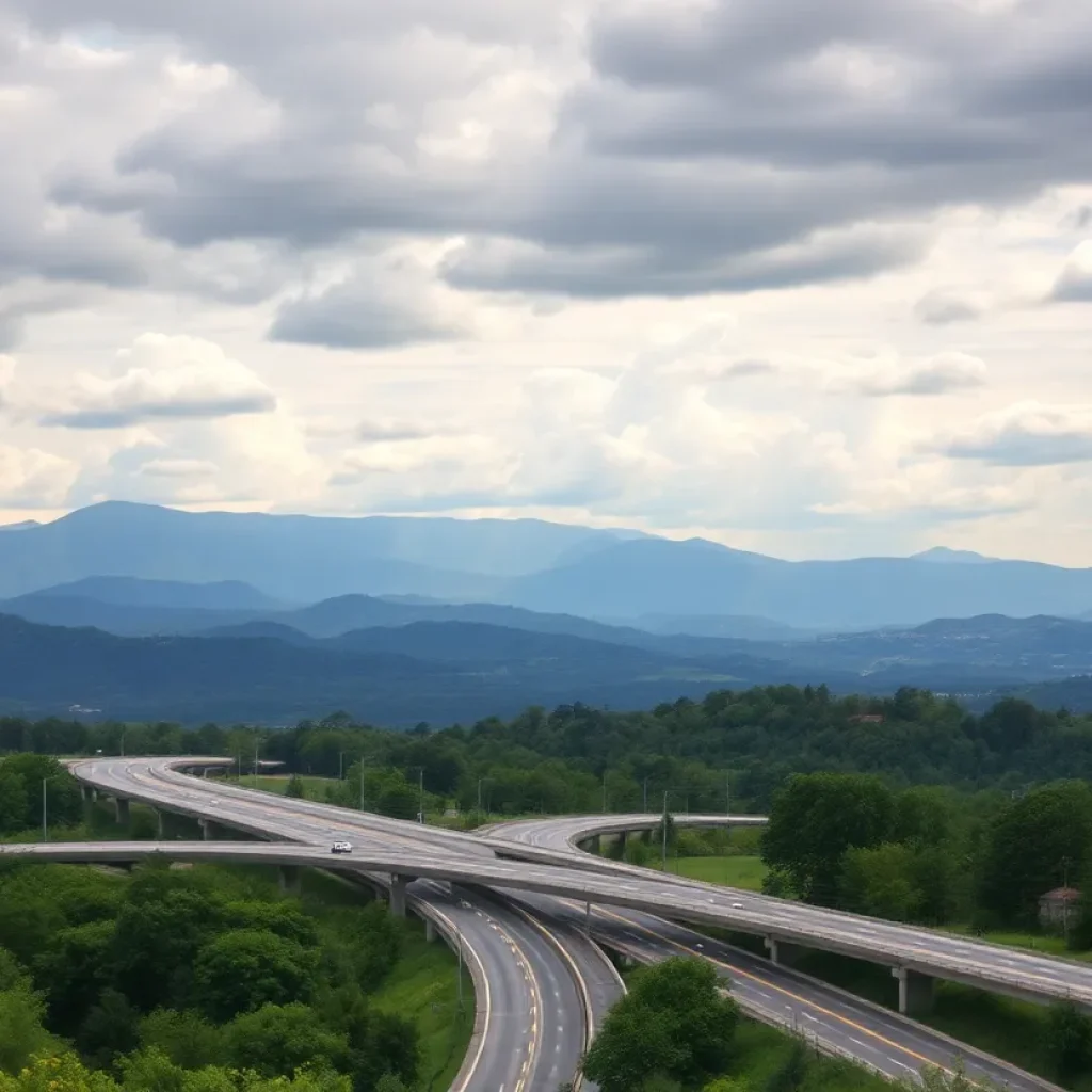 Illustration of the proposed Asheville flyover bridge alongside natural scenery