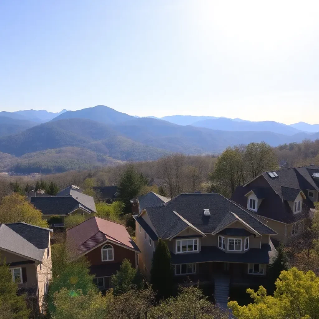 Scenic view of Asheville homes with mountains