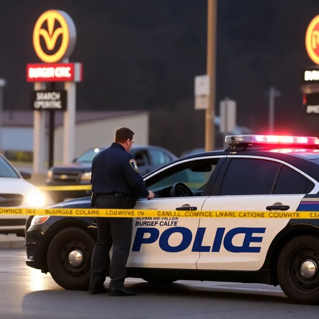 Police car at Burger King in Asheville during the search for Brandon Hicks.