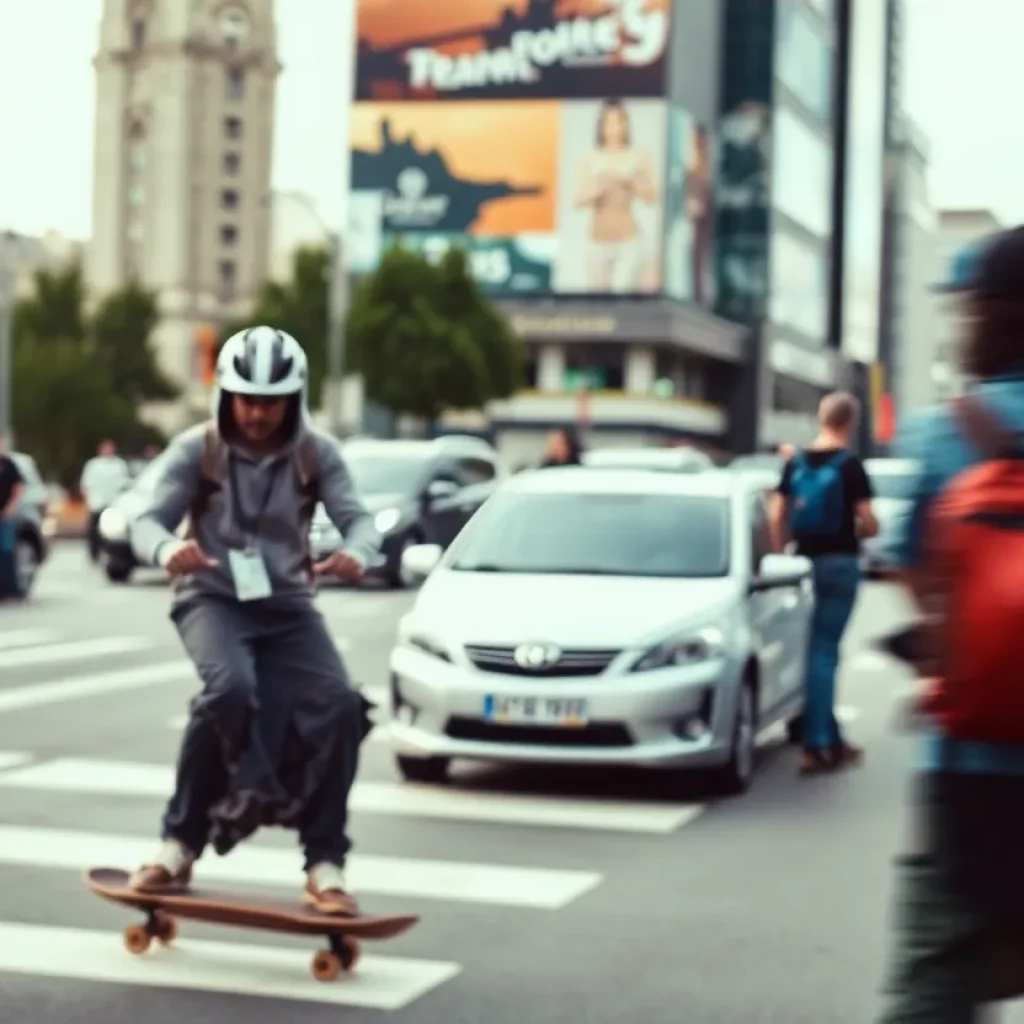 Skateboarder in urban Asheville street