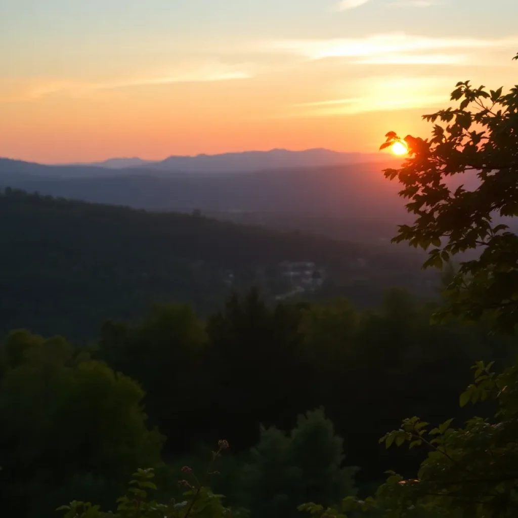 A peaceful sunset over Asheville, NC representing community and remembrance