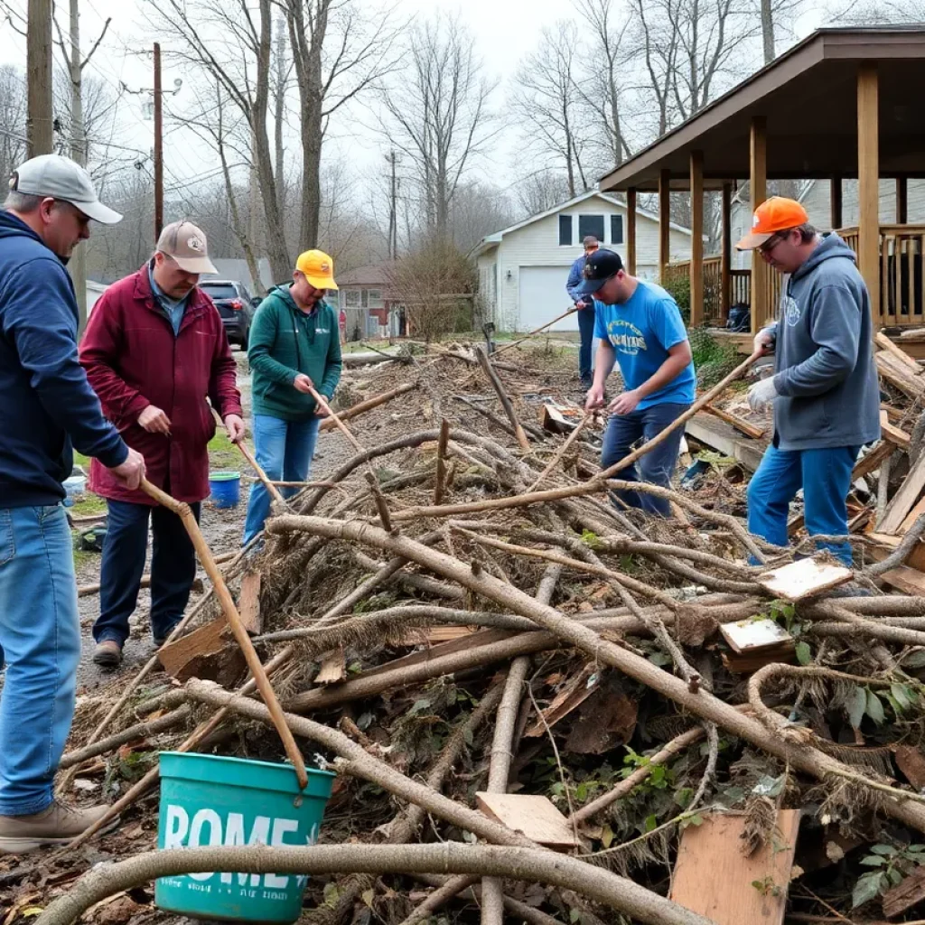 Volunteers clearing storm debris in Buncombe County, Asheville