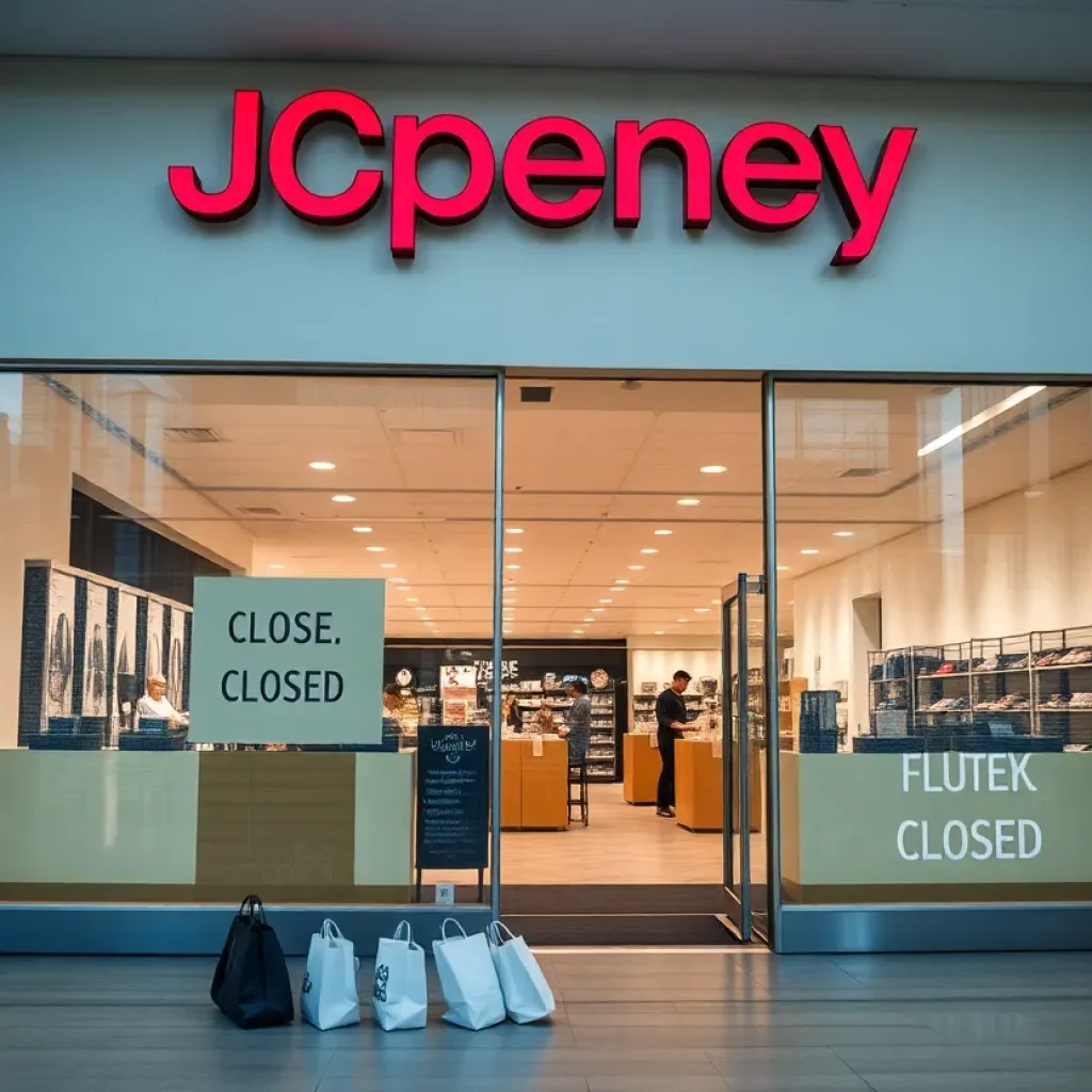 Exterior of JCPenney store with a closed sign