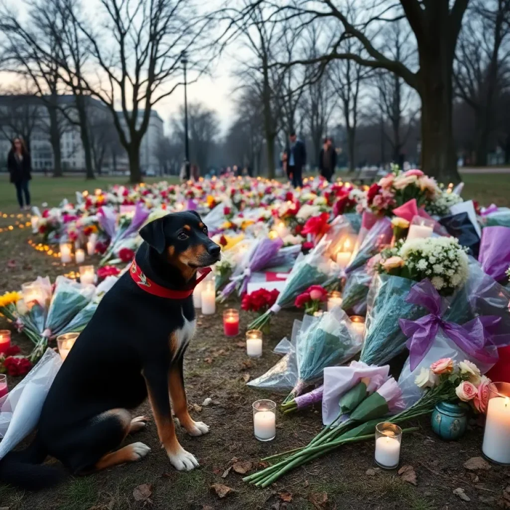 Memorial at park for a dog named Beignet