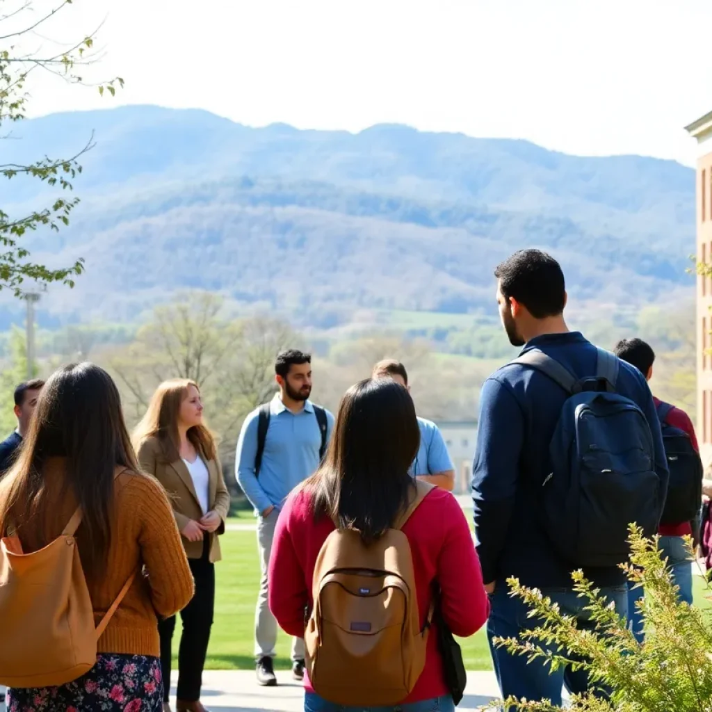 Students discussing diversity on UNC Asheville campus