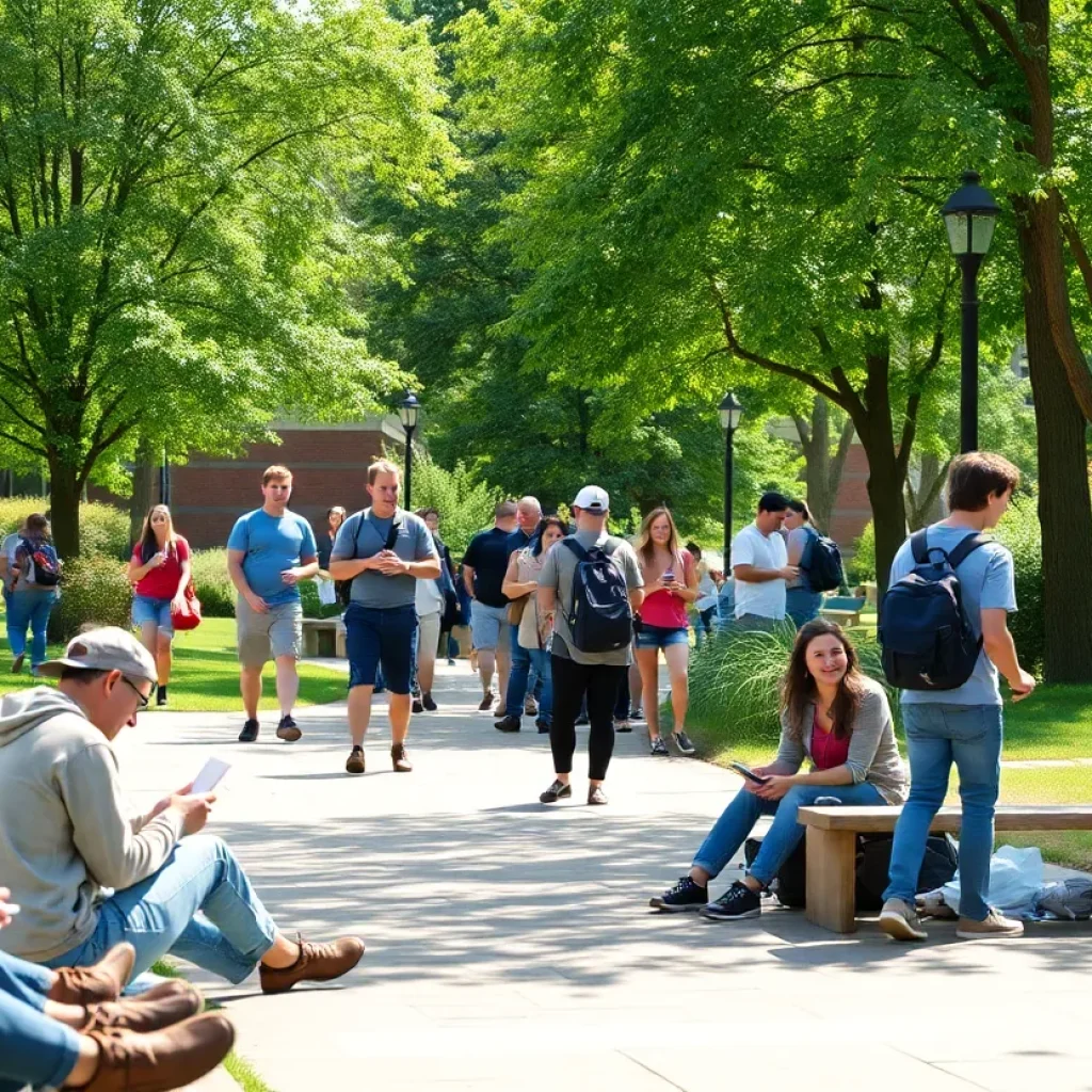 Students engaged in activities at UNC Asheville campus