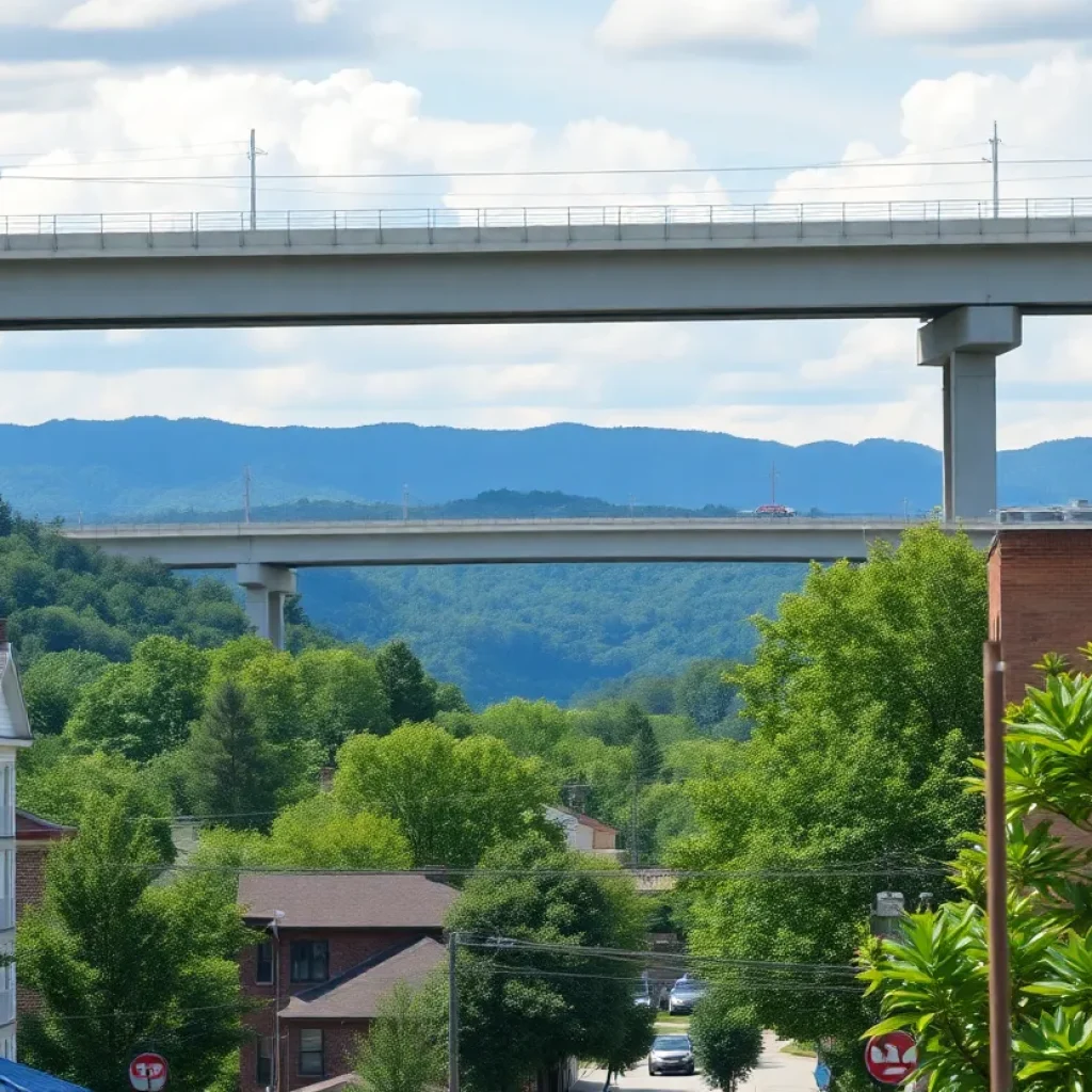 Proposed overpass in West Asheville, blending into community landscape.