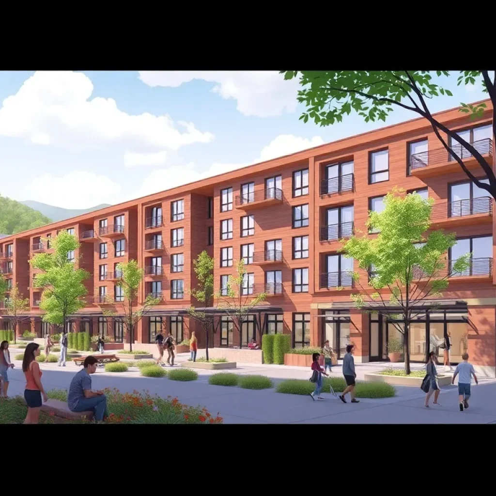 Illustration of an affordable housing complex in downtown Asheville