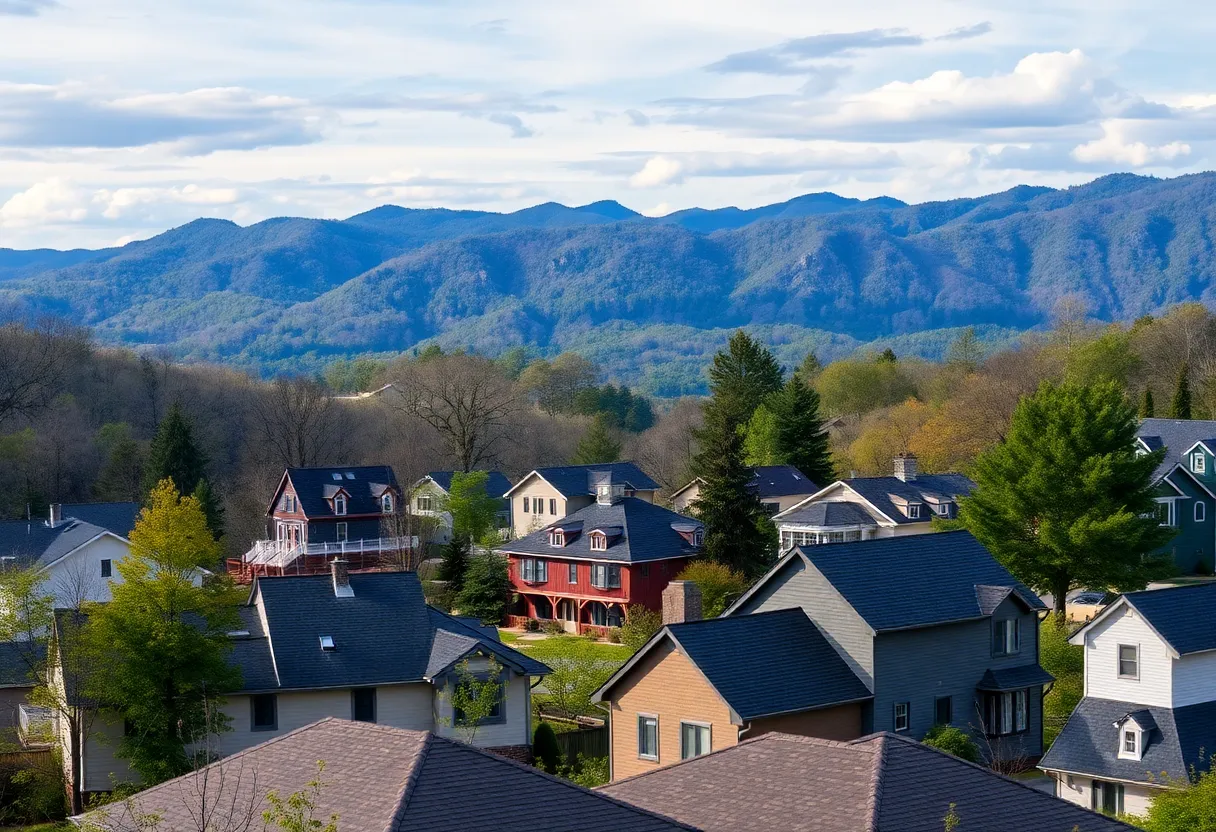 Residential area in Asheville showing a mix of housing types