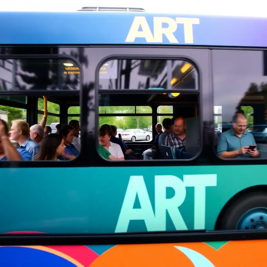 ART bus in Asheville with passengers using free Wi-Fi