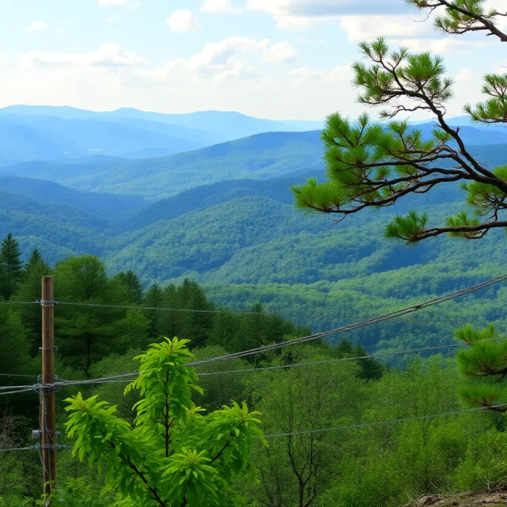 Scenic view of Asheville with Blue Ridge Mountains and greenery