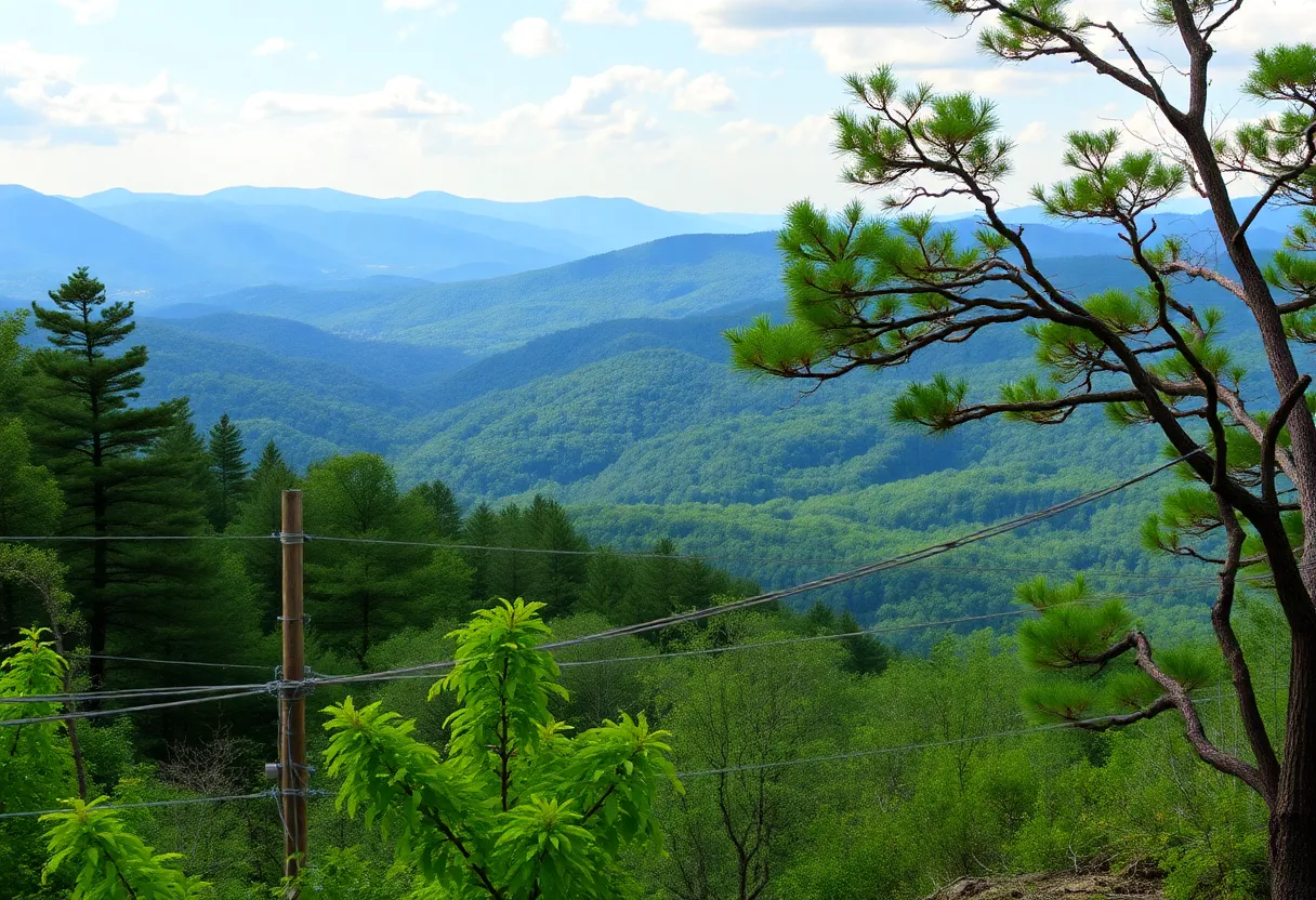 Scenic view of Asheville with Blue Ridge Mountains and greenery