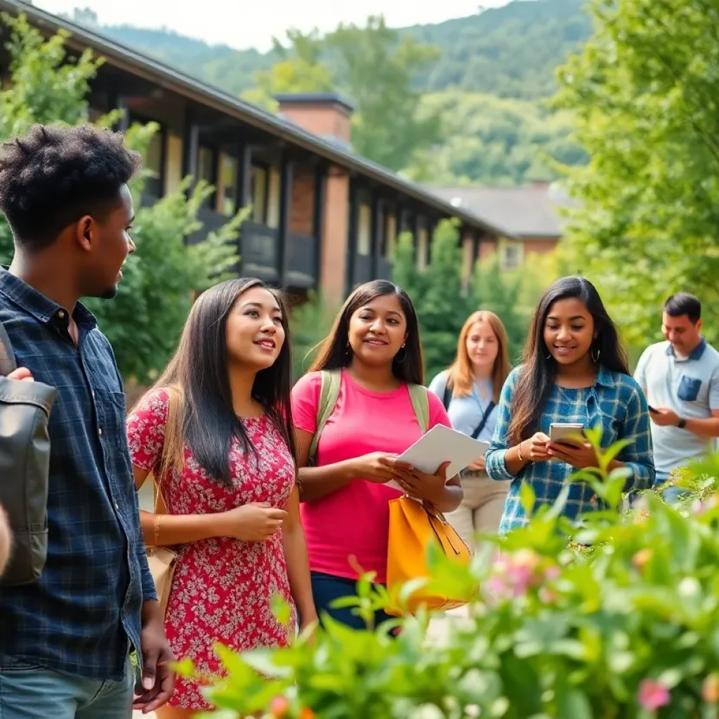 Students on a college campus participating in a resilience grant program discussion.