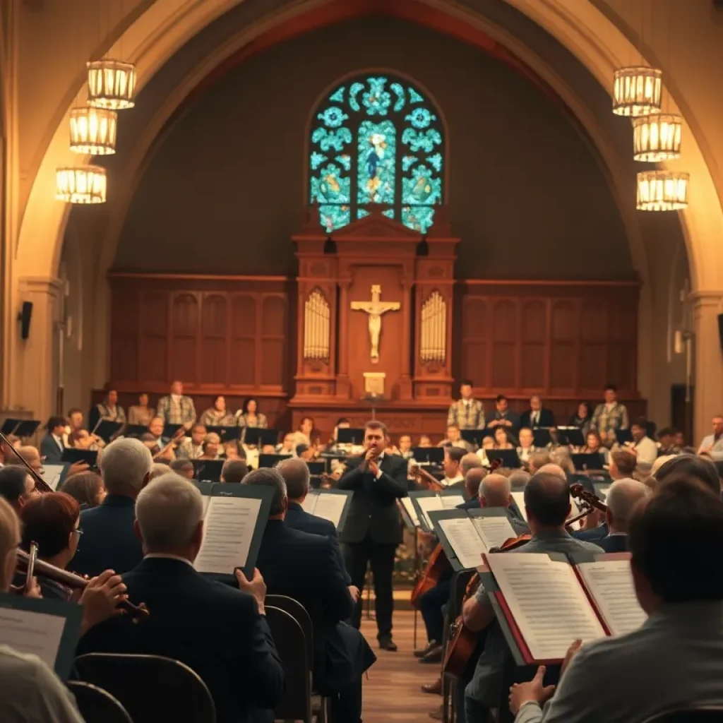 Orchestra performing at the Asheville Symphony Masterworks 5 concert