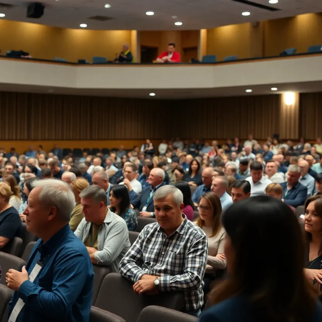 Community members participating in a town hall meeting in Asheville